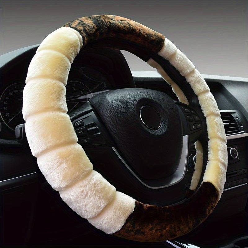 Car Steering Wheel Cover  Winter Warm Fluffy Plush Short Plush Universal 15-Inch Cute Cartoon Ear Shape Car Steering Wheel Protective Cover