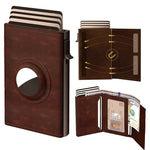 AirTag Microfiber Men's Automatic Popup Card Holder Tri-fold RFID Anti-theft Brush Purse Wallet Credit Card Clip