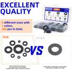 500Pcs 8 Size Black Nylon Flat Washers Set M2 M2.5 M3 M4 M5 M6 M8 M10 Assortment Kit Plane Spacer Insulation Gasket Ring