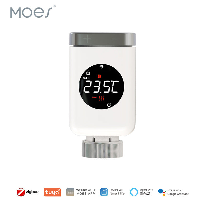 Moes Tuya Zigbe WiFi TRV Smart Thermostatic Radiator Valve APP Remote Temperature Controller Timing Function Voice Control with Alexa Google Home