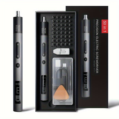 50 in 1 Electric Screwdriver Set Precision Repair Tool Torque 0.4Nm 240RPM Lithium Battery USB Powered Chrome Vanadium Steel Adjustable LED Screen