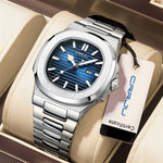 LinkMejor Men's Quartz Watch Stainless Steel Band Waterproof Luminous Square Dial Business Casual Fashion Date Wristwatch