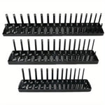 Multifunctional 3-PCS Plastic Socket Organizer Tray Set 1/4-Inch 3/8-Inch 1/2-Inch Metric/Imperial PVC Storage Holder for Home Garage Red/Black