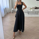 LinkMejor Womens Collect Waist A-Line Sundress Elegant Party Square Neck Tank Dress