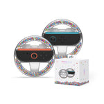 LinkMejor LinkMejor-NS2290 2pcs Mini Racing Wheel for Switch2 Transparent Crystal with Colorful Particles Game Controller Grip Steering Wheel Accessories