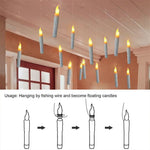 Elfeland 12pc Magical Wand Remote Control Candles Flameless Floating LED Fairy Lights with Invisible Wire for Halloween Christmas Party Decor