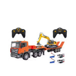 HuiNa Toys 1319 RTR 1/24 2.4G 9CH RC Car Excavator Flat Trailer Flatbed Semi Truck Remote Control Simulation Sound LED Light Engineering Construction Vehicles Models Children's Birthday Gift for Boys