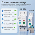 DLQ010/DLQ011/DLQ012 1P40A 2P63A Tuya WiFi Circuit Breaker Smart Home Wireless Remote Control Smart Switch Real-Time Whole-Home Power Monitor Voice Control with Alexa Google Home