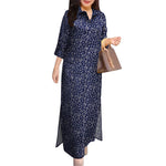 LinkMejor Women Vintage 3/4 Sleeve Lapel Split Dresses Floral Print Long Casual Shirtdress