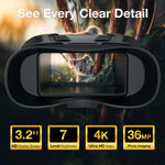 LinkMejor 4K Night Vision Goggle for Adults, Night Vision Binocular with 3.2 Inner HD Display, 36MP Photos, 8X Digital Zoom,7 Level IR, Rechargeable, for Camping, Hunting, Security (Incl. 32GB Card)