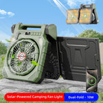 Xmund Solar Camping Fan With Light 10W Panel 10400mAh Battery 4 Speed 180 Oscillation USB Charger Power Bank For Outdoor Tent Emergency
