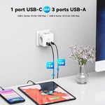 Essager 4000W 7-Port Power Strip with 3 AC Outlets+3 USB-A+USB-C Fast Charging Wall Charger Adapter EU Plug for iPhone 12 13 14 14Pro for Huawei Mate50 for Samsung Galaxy S23 for Xiaomi 13pro