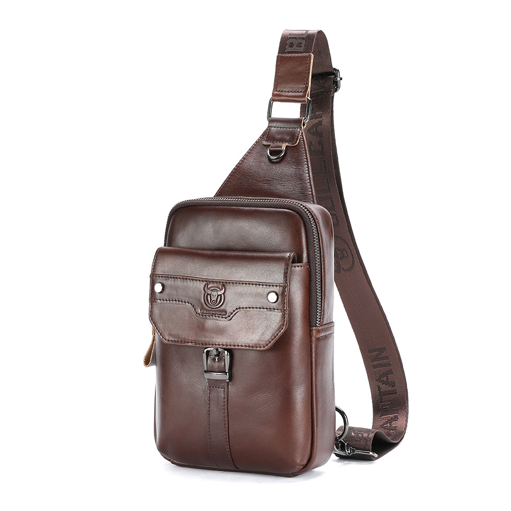 LinkMejor Vintage Men's Genuine Leather Chest Bag Large Capacity Wear-Resistant Crossbody Shoulder Bags Fashion Travel Outdoor Messenger Pack