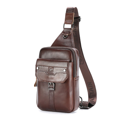 LinkMejor Vintage Men's Genuine Leather Chest Bag Large Capacity Wear-Resistant Crossbody Shoulder Bags Fashion Travel Outdoor Messenger Pack