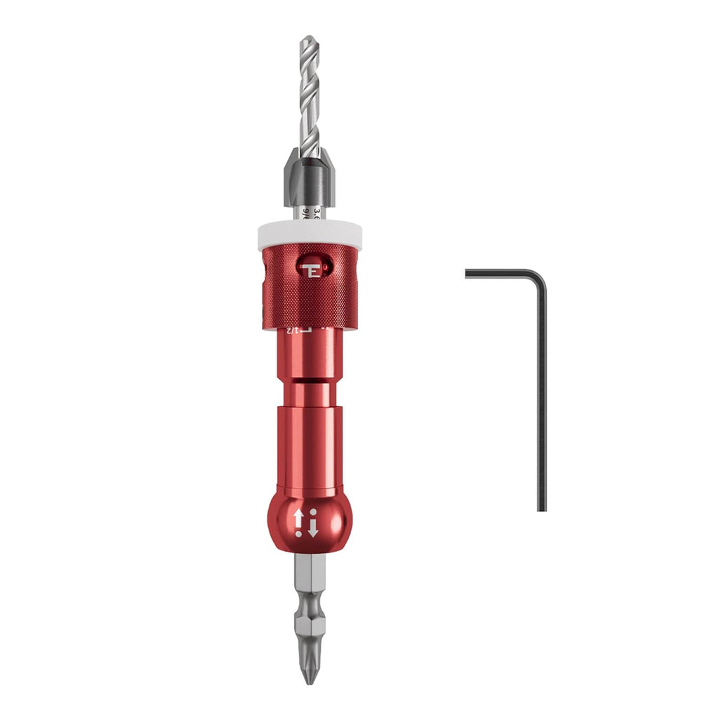 Woodworking Step Drill Bit Countersink Drill Bit with Adjustable Depth Stop 82 Degree Carbide Tipped with Replaceable Pilot Drill Bit1/4" Quick Release Hex Shank for Woodworking Pilot Screw Holes