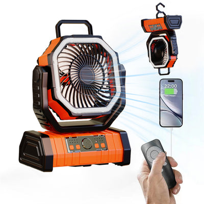 3-in-1 Car Fan Cooling Tool LED Lighting 20000mAh Power Bank Remote Control 4 Speed 270° Tilt Head 360° Rotatable Hook Universal Vehicle Cooling Fan