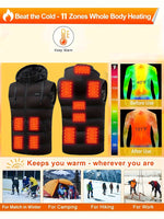 LinkMejor HT-11 11 Areas Unisex Heated Hooded Vest Unisex 3-Gears Temperature Control USB Electric Thermal Vest Winter Outdoor Warm Clothing