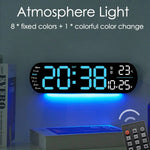 LinkMejor Digital Ambient Light Wall Clock Remote Control Electronic Mute Clock with Temperature Humitimy Date Week Display Timing Function Clock