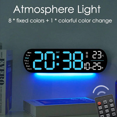 LinkMejor Digital Ambient Light Wall Clock Remote Control Electronic Mute Clock with Temperature Humitimy Date Week Display Timing Function Clock