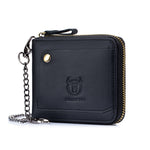 LinkMejor Men Genuine Leather Wallets Multifunction Bifold Zipper Wallets RFID Anti-magnetic Multi-card Slot Card Holder Coin Purse