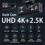 LinkMejor 4K Dash Cam Dual Lens 3840x2160P AI Driver Assistance ADAS GPS WiFi Wide Angle Night Vision Car DVR Camera