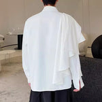 LinkMejor Men Irregular Long Sleeve Shirts Fashion Solid Color Lapel Top for Men Spring Fall Large Size S-5XL