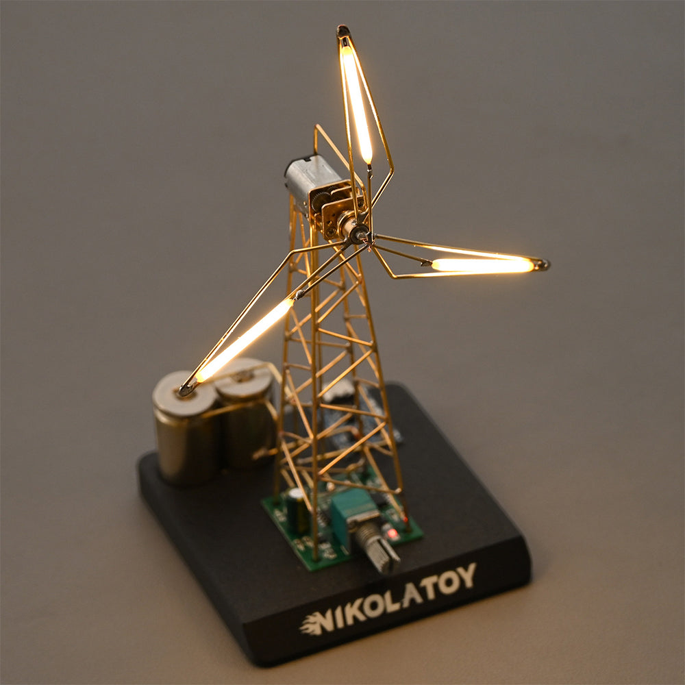 LinkMejor DIY Rotating Windmill Night Light Creative Desktop Ornament Decorative Table Lamp Handmade Metal Craft