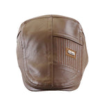 Collrown Beret Mens Adjustable PU Leather Flat Cap Stitch Newsboy Cap Driving Fishing Cabbie Hat Peaked Cap for Autumn Winter