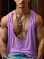 LinkMejor Mens Fashion Solid Color U-shape Tank Top