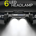 LinkMejor TD-0193 USB Rechargeable Headlamp with Magnetic Handsfree Headlight 6-LED Bright Torch 1200mAh Battery Display & Adjustable Gooseneck for Camping Running Emergency USB Head Mounted Flashlight