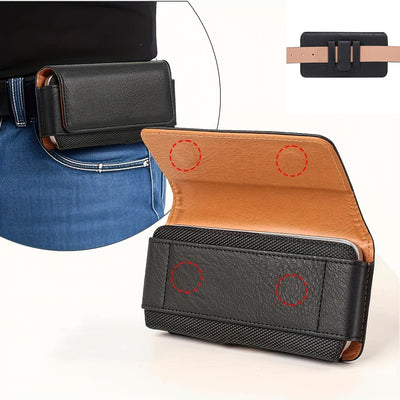 PU Leather Magnetic Buckle Flip Phone Bag Waist Belt Cards Case Pouch for Daily Outdoor Use