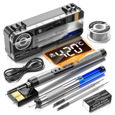 Cordless USB Digital Soldering Iron Adjustable Temperature Type-C Interface Fast Heating Soldering Tool Portable Welding Kit for Circuit Board Electrical Repair Crafting Jewelry 30 Minutes Operation