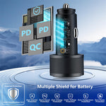 67W 3-Port USB PD Car Charger Adapter USB-A+2USB-C PD3.0/2.0 QC4.0+/03.0/2.0 Support PPS FCP AFC DCP BC1.2 Fast Charging with Blue LED for iPhone 16 16 Pro 15 14 13 Pro Max for Huawei Pura X for Xiaomi 15pro for Samsung Galaxy S25 Ultra