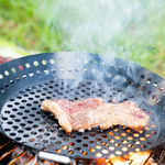IPRee BBQ Grill Basket Round Perforated Grilling Pan with Folding Handle for Camping Picnic BBQ Folding Outdoor Barbecue and Baking