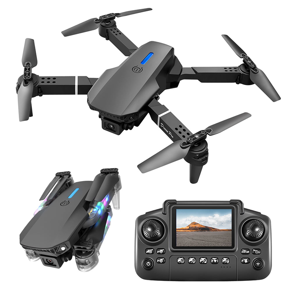 LinkMejor E88 / E88D WiFi FPV with LCD Screen Controller HD Dual Camera Lighting Arms Optical Flow Positioning Colorful LED Light Foldable RC Drone Quadcopter RTF