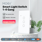 LinkMejor Tuya Smart WiFi Light Switch US Plug 1/2/3/4 Gang Glass Touch Panel APP Remote Control Timing Function Voice Control with Alexa Google Assistant