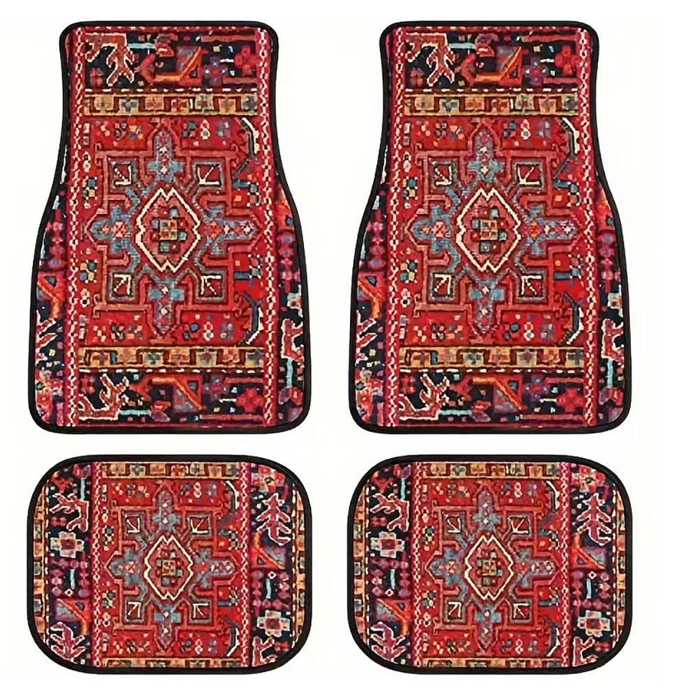 4 Pcs Car Floor Carpets Persian Style Set Front and Rear Carpets Pattern Printed Car Interior Foot Mats for Most Cars Trucks SUVs