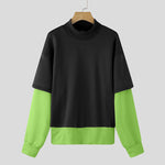 LinkMejor Mens False Two-Piece Patchwork Long-Sleeve Pullover Hoodies Comfy Crew Neck Top for Male