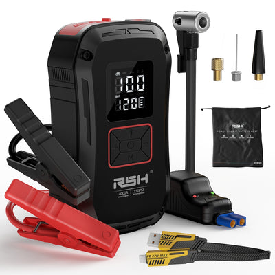 LinkMejor Car Battery Jump Starter with Air Compressor 4000A Car Battery Booster Fast Charging 150PSI Portable Power Pack Jump Box with LED Flashlight for Gas Diesel Engine Vehicles