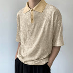 LinkMejor Mens Sequin Sparkle Glitter Patchwork T-Shirt Fashion Short Sleeve Lapel Top Tshirt for Men