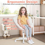 LinkMejor Kids Desk Chair Cute Flower Ergonomic Study Chair Swivel Boucle Desk Chair Adjustable Height 360° Rotating Wheels Home Office Chair for Children at Bedroom Study Room