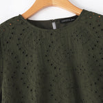 LinkMejor Women Korean Casual Shirt Daily Embroidery Hollow Ruffle Sleeve Blouses
