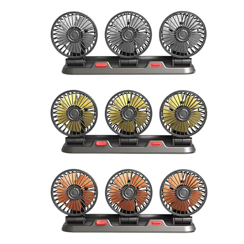 3 Head Car Fan 360° Adjustable Automotive Air Fan 5V USB Charging 12V 24V Low Noise Universal Auto Vehicle Fan