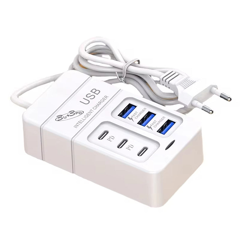 35W 6-Port USB PD Power Strip 3USB-A+3USB-C PD Fast Charging Rack Charger EU Plug US Plug for iPhone 15 14 13 Pro for Huawei Nova Flip for Xiaomi MIX Fold4 for Samsung Galaxy Z Flip6