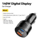 LinkMejor 140W USB-A Type-C Car Charger Multi-Protocol PD Fast Charging Digital Display Aluminum Alloy Universal Fit 12-24V Car