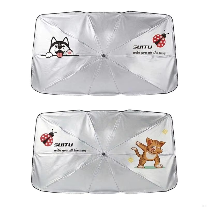 Car Windshield Sun Shade Umbrella 145x79cm Foldable Cartoon Pattern UV Blocker Heat Shield Protector For SUV Sedan MPV