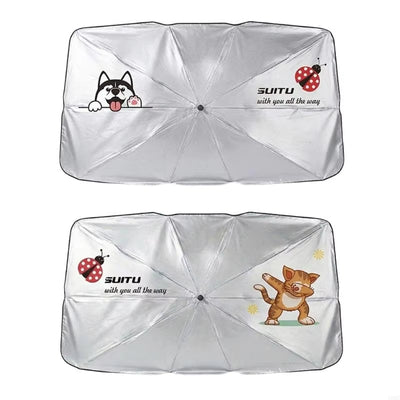 Car Windshield Sun Shade Umbrella 145x79cm Foldable Cartoon Pattern UV Blocker Heat Shield Protector For SUV Sedan MPV