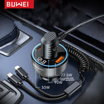 2-in-1 190W Car Lighter Charger Fast Charging with Retractable Data Cable Car Charge Adapter Socket USB Converter