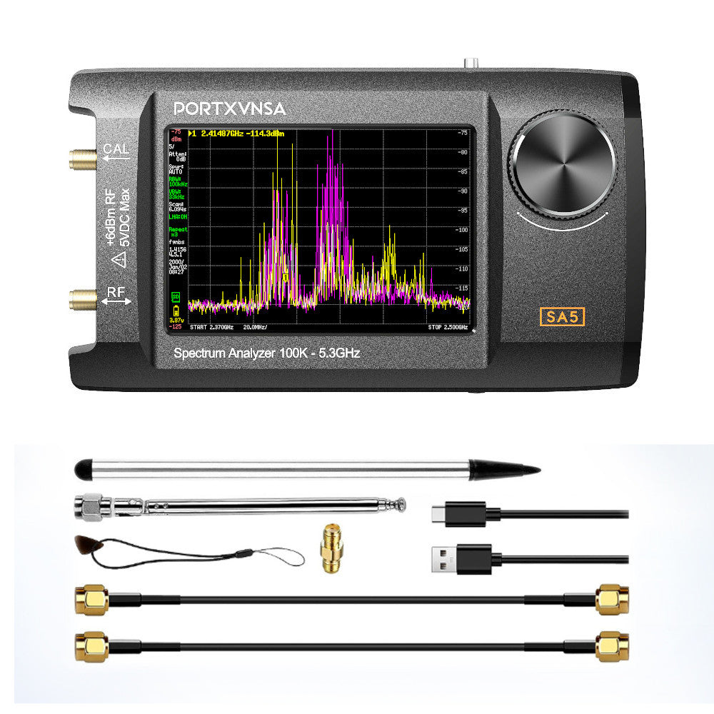 SA5 PORTXVNSA 4 inch IPS LCD Multi-function Handheld Spectrum Analyzer 100k-5.3GHz Signal Generator Spectrum Analysis Measuring