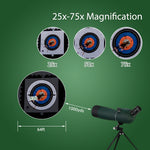 SvbonySV28 Spotting Scope 25x-75x Wide Zoom Range 70mm Large Aperture K9Porro High-Index 45° Angle Eyepiece Dynamic Focus IPX4 Waterproof Portable Telescope for Birdwatching Camping
